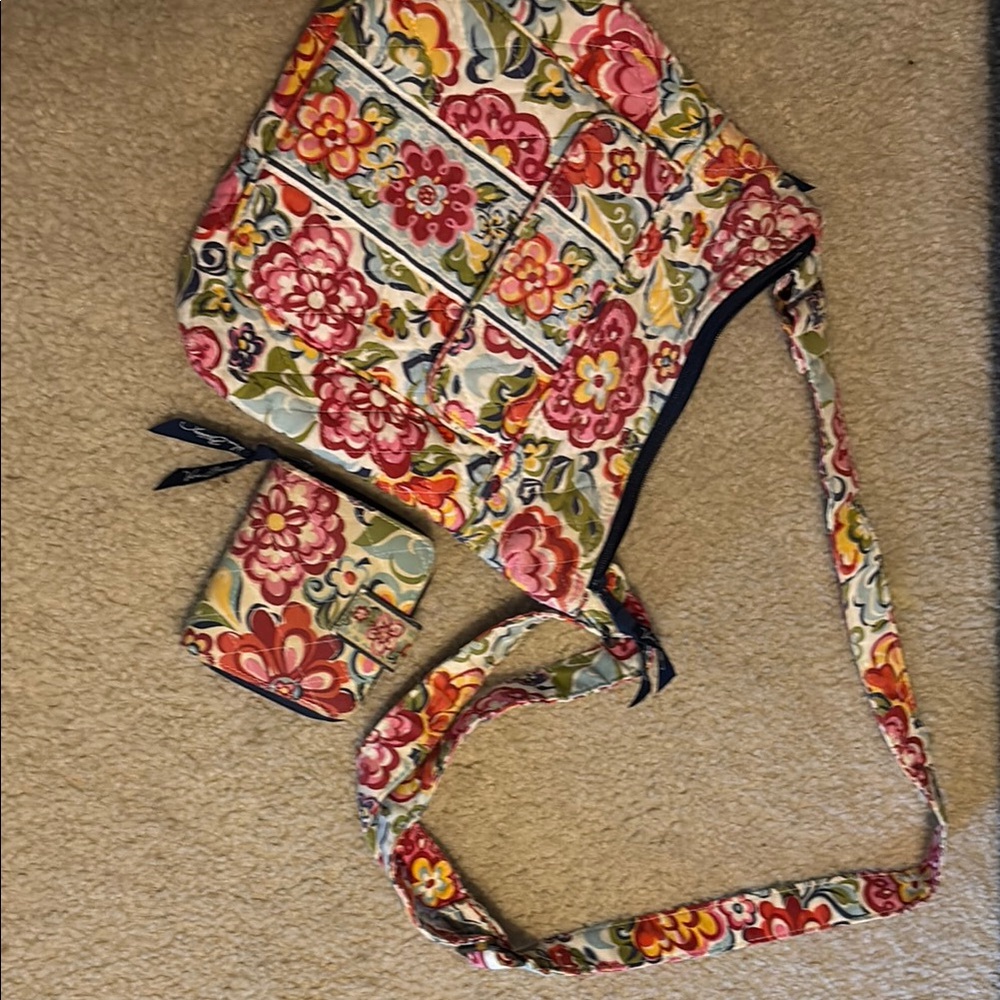 Vera Bradley Floral Patterned Shoulder Bag and Wallet Set